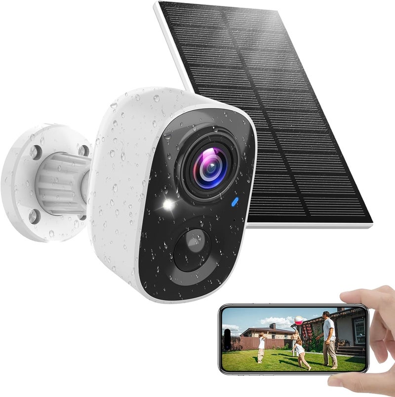 MaxiViz كاميرا شمسية خارجية لاسلكية، كاميرا أمان Wi-Fi بتردد 2.4GHz مع كشف الحركة بالذكاء الاصطناعي، كاميرات لأمان المنزل مع رؤية ليلية ملونة بدقة 2K، حديث ثنائي الاتجاه، مقاومة للعوامل الجوية IP66، تخزين سحابي/SD - Image 1
